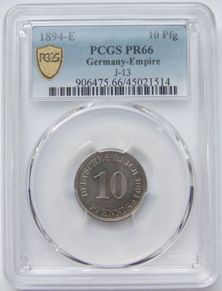 German Empire Kaiserreich 10 Pfennig 1894 E In Proof PCGS PR66 - Image 3 of 4