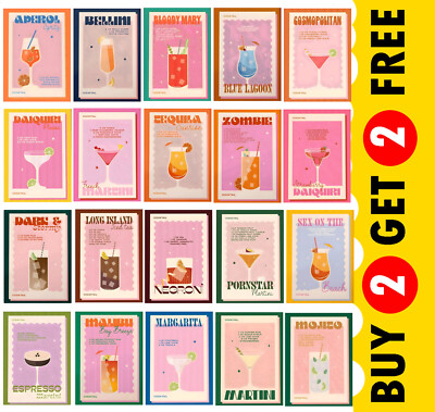 20 Vintage Cocktail Drucke - Retro Bar Wandkunst Dekor Perfekt für Zuhause, Küche