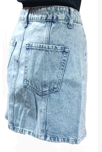 Forever 21 Button Front Short Acid Denim Skirt Belt Loop Pockets Large - Picture 7 of 8