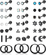 21Pairs Small Flat Back Stud Earrings for Women Men Hypoallergenic Sil..