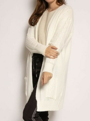 Cardigan donna lungo lana maglione in bianco aperto nuovo giacca da S M L  XL XXL | eBay