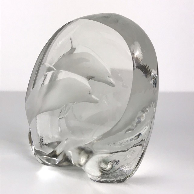 Mats Jonasson Jumping Dolphins Full Lead Crystal Sculpture Paperweight Signed eBay