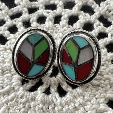 Sterling Silver 925 Multicolor Oval Stud Earr...