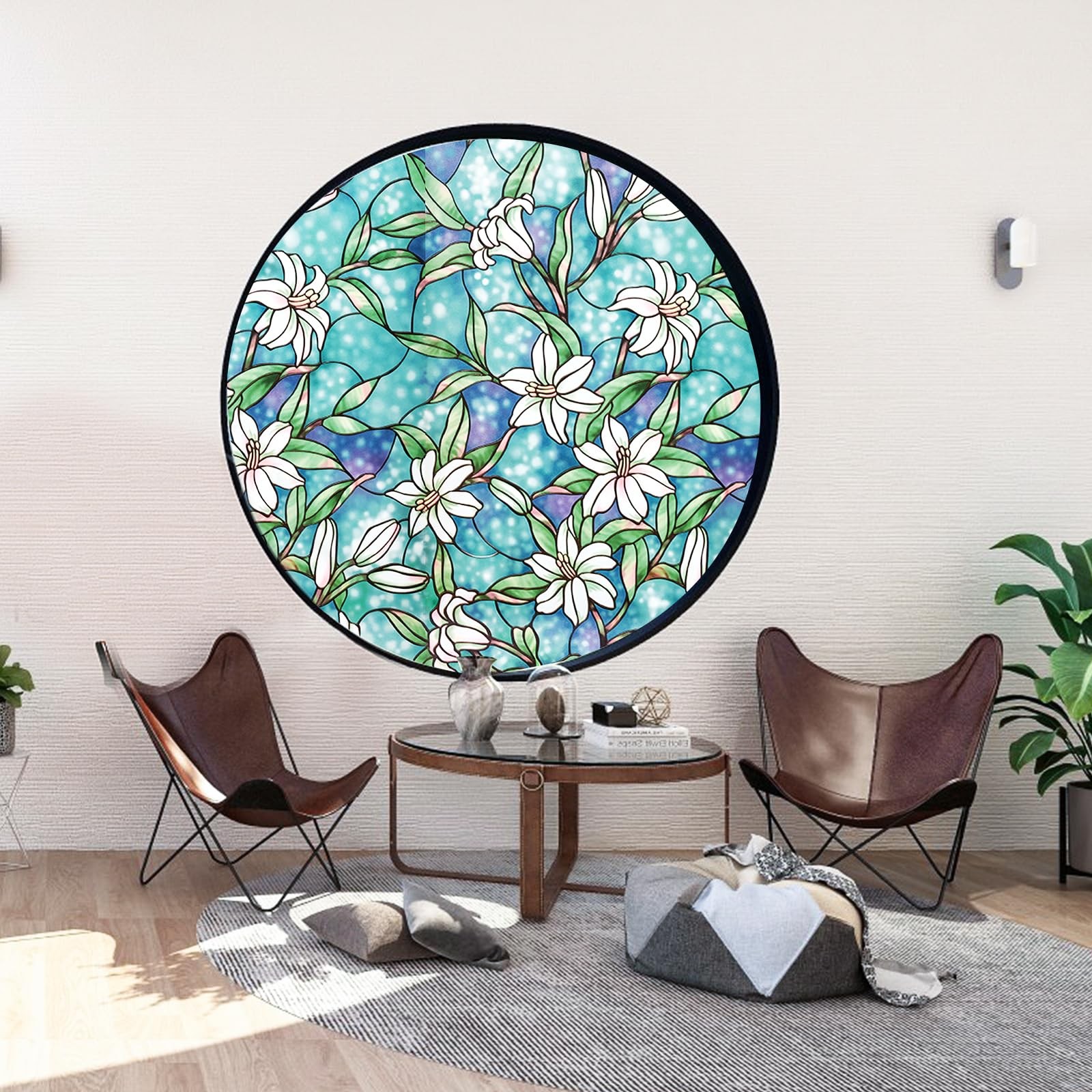 Decorative Window Privacy Film, Heat Control Sun Blocking Stained Glass Windo...