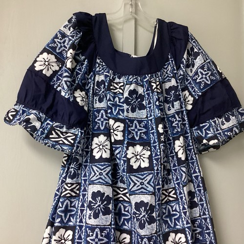 Vtg Rainbow Hawaii Made in Hawaii Muu Muu Dress Maxi Size 2XL Blue Short Sleeve - Picture 14 of 17
