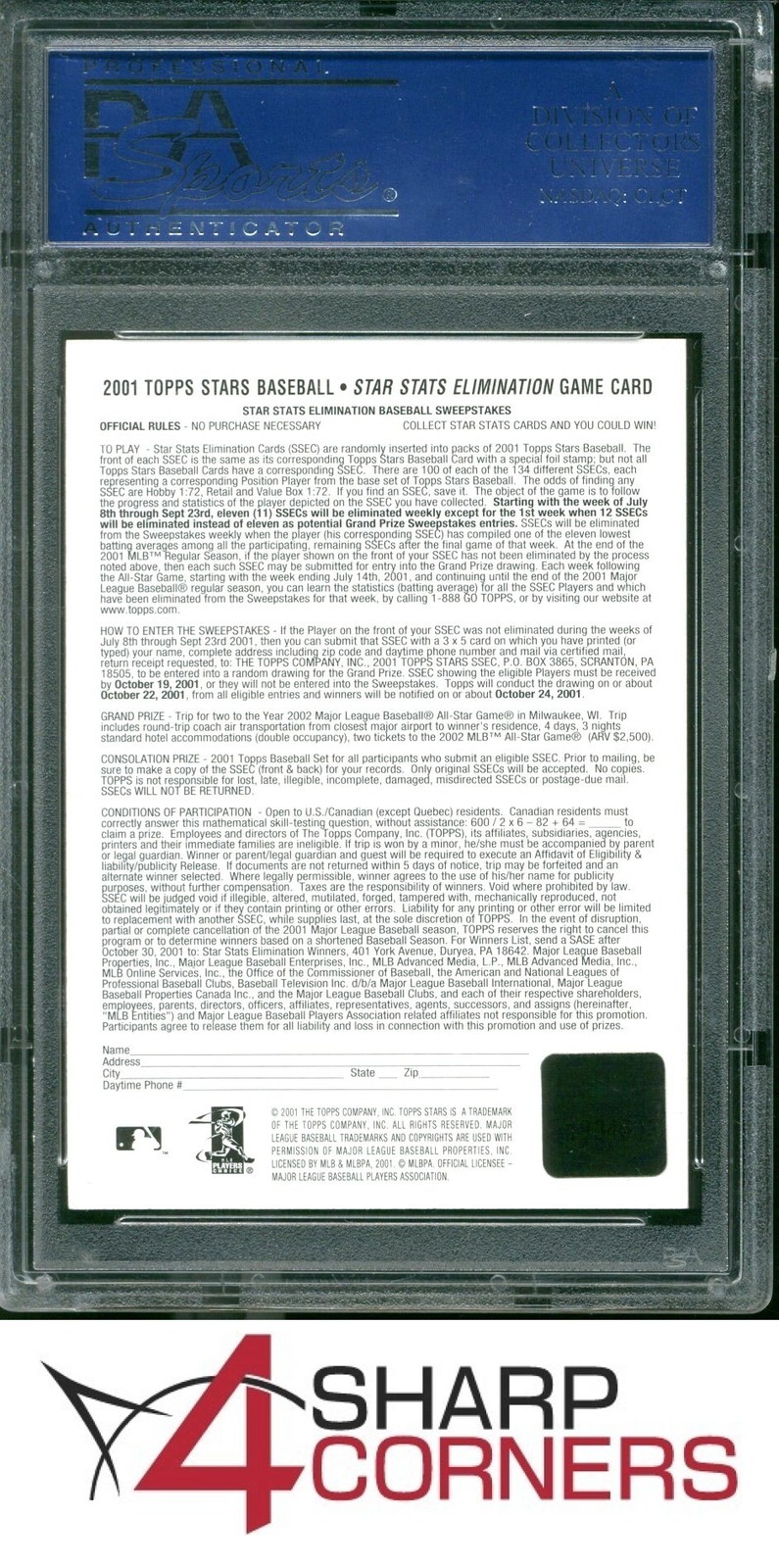 2001 TOPPS STARS ELIMINATION ALBERT PUJOLS RC POP 3 PSA 7 view 2