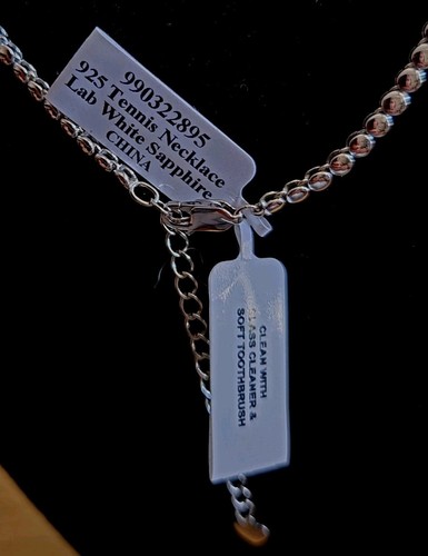 Sterling Silver 925 Tennis Necklace 16" to 18" Lab Created White Sapphire New - Picture 2 of 8