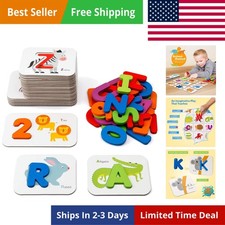 Numbers and Alphabets Flash Cards Set - ABC Wooden Letters and Numbers Animal...