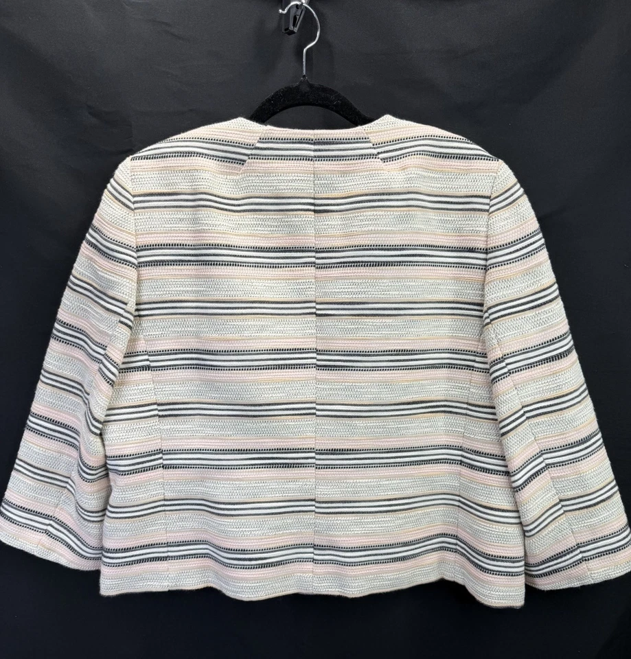 Chaqueta Blazer Kasper Mujer Metal Abotonada Texturizada 14P Crema Forrada a Rayas Foto 2 de 4