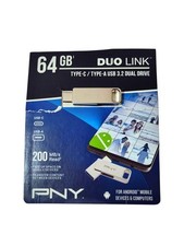 PNY DUO LINK 64GB USB 3.2 Dual Drive USB-C/USB-A Flash Drive 200MB/s Silver