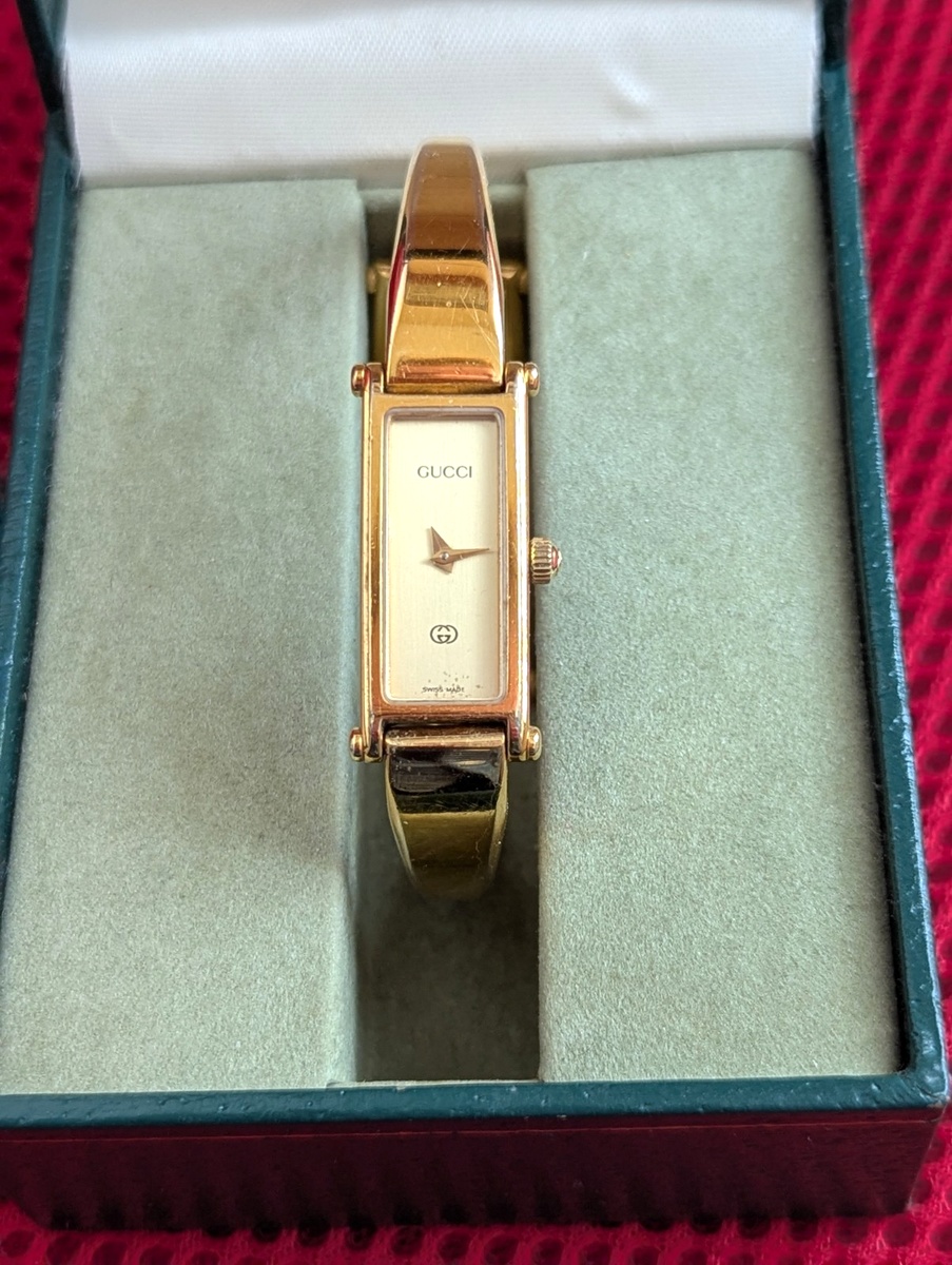 Gucci 1500L Tank Watch Women 12mm Gold Dial Horsebit Bangle New