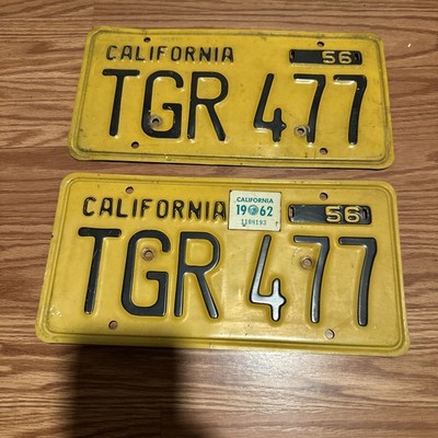 1956 California License Plate Pair # TGR 477 with 1962 Year Sticker