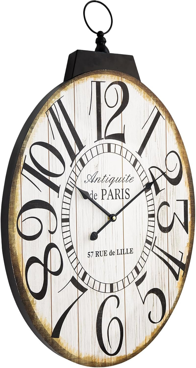 Large Wall Clocks, 29 Inch High Oversized Oval French Vintage Farmhouse Design