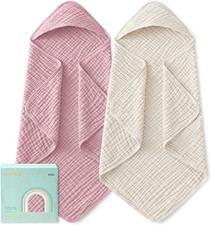 Hooded Baby Towels for Newborn 2 Pack 100 Muslin Organic Cotton Baby Bath Towel