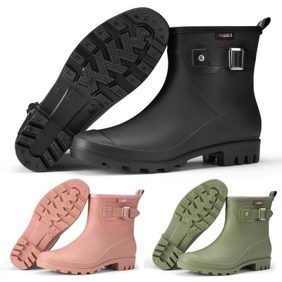 HISEA Women Waterproof Ankle Rain Boots Non-Slip Mud Garden Shoes Buckle Wellies