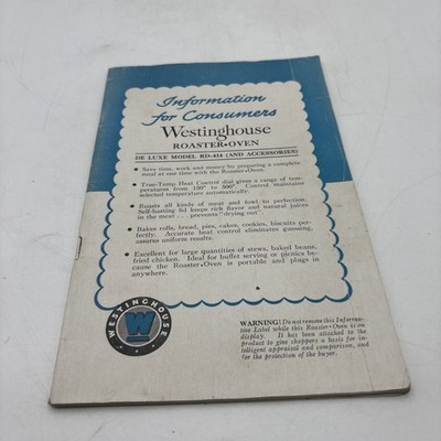 Vintage Westinghouse Roaster Oven Broiler Grid Recipe Use Care Manual Cookbook