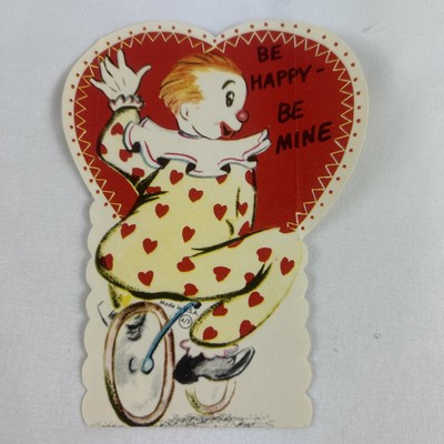 Vintage Valentine Card Clown On Bicycle Be Happy Be Mine