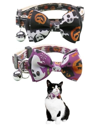 2 Pack Halloween Cat Collars Breakaway in Mixed Black & Purple Styles