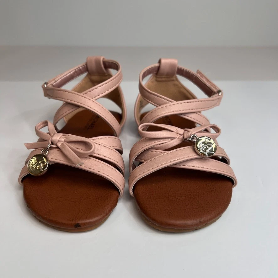 Michael Kors Sandal Girl 8 Toddler Ankle Strap Blush Bow MK Logo Party Core Go - Image 2 of 4