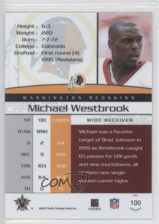 2001 Pacific Vanguard Michael Westbrook #100 - Image 2 of 2
