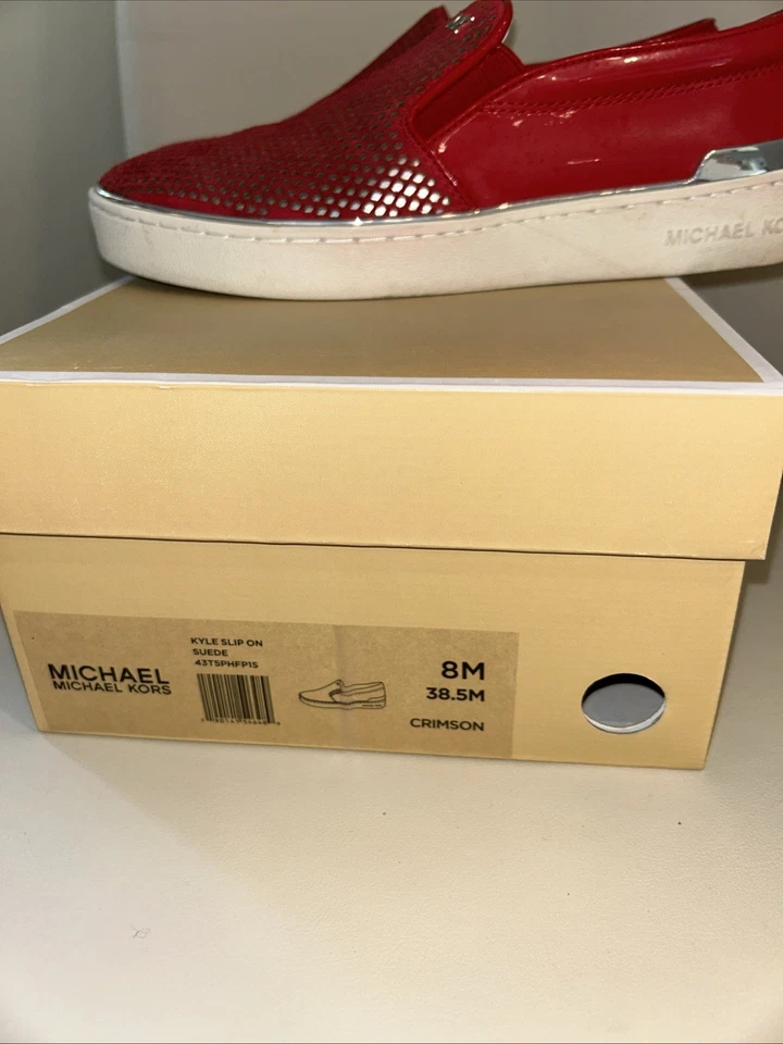 Michael Kors Perla Carmesí Kyle Perforado Sin Cordones Cuero Tenis Zapatos 8 Rojo Foto 4 de 4