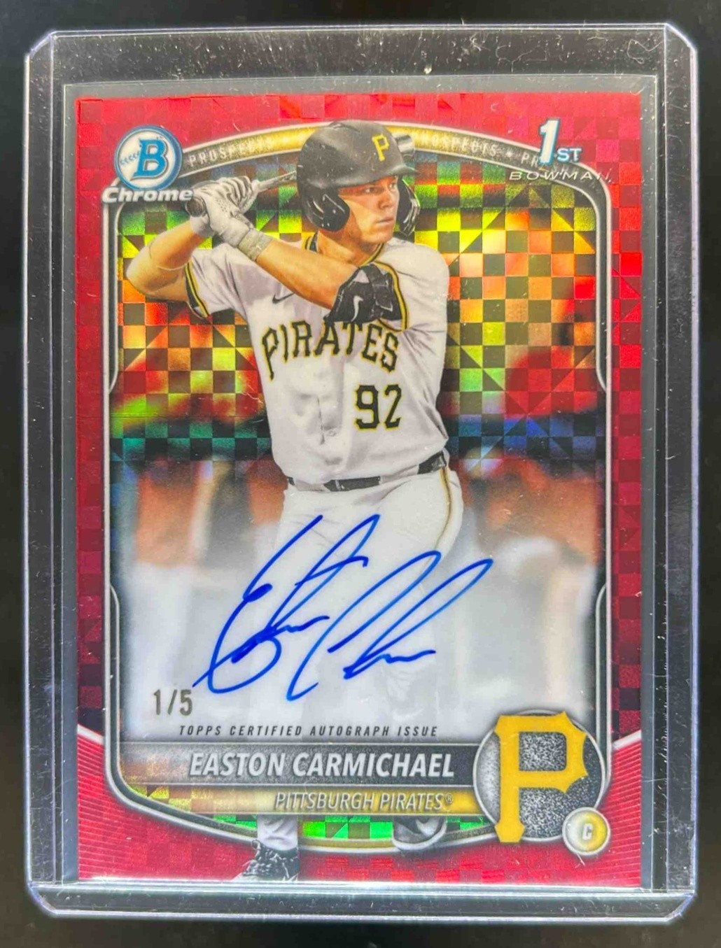 2025 Bowman Draft Easton Carmichael Chrome Auto Red X-Fractor 1st #/5 Pirates