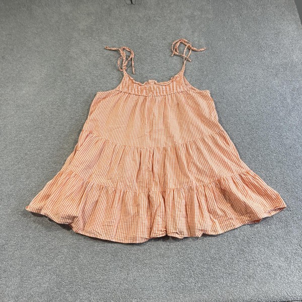UNE Gingham Cotton Cami Mini Sundress Women S Orange Tiered Tie Shoulder Summer
