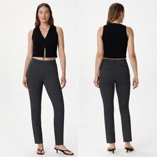 Quince Ponte Knit High Rise Elastic Pull-On Straight Trouser Pant Grey Large