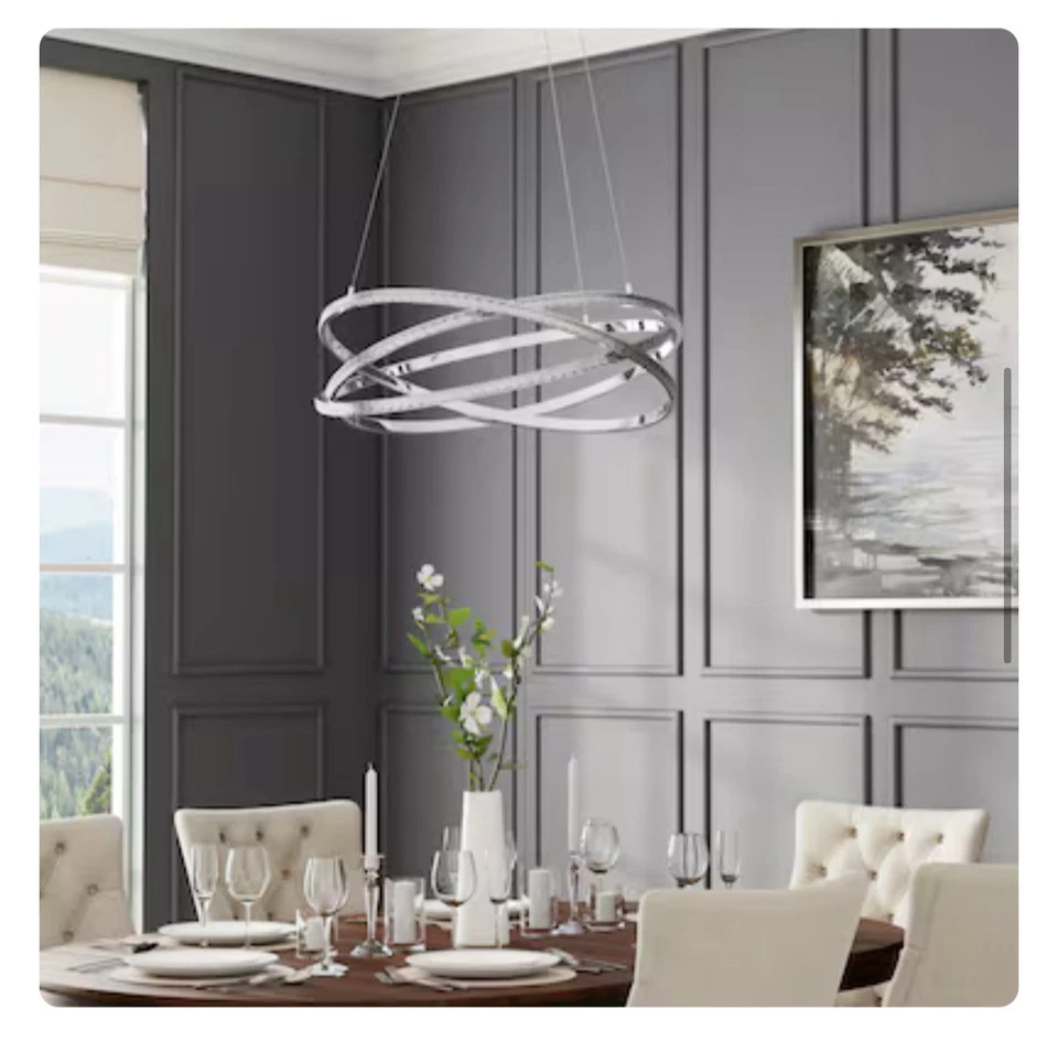 allen + roth Lucia 1 -Light Gloss Steel Glam Integrated LED Crystal Chandelier - Image 4 of 4