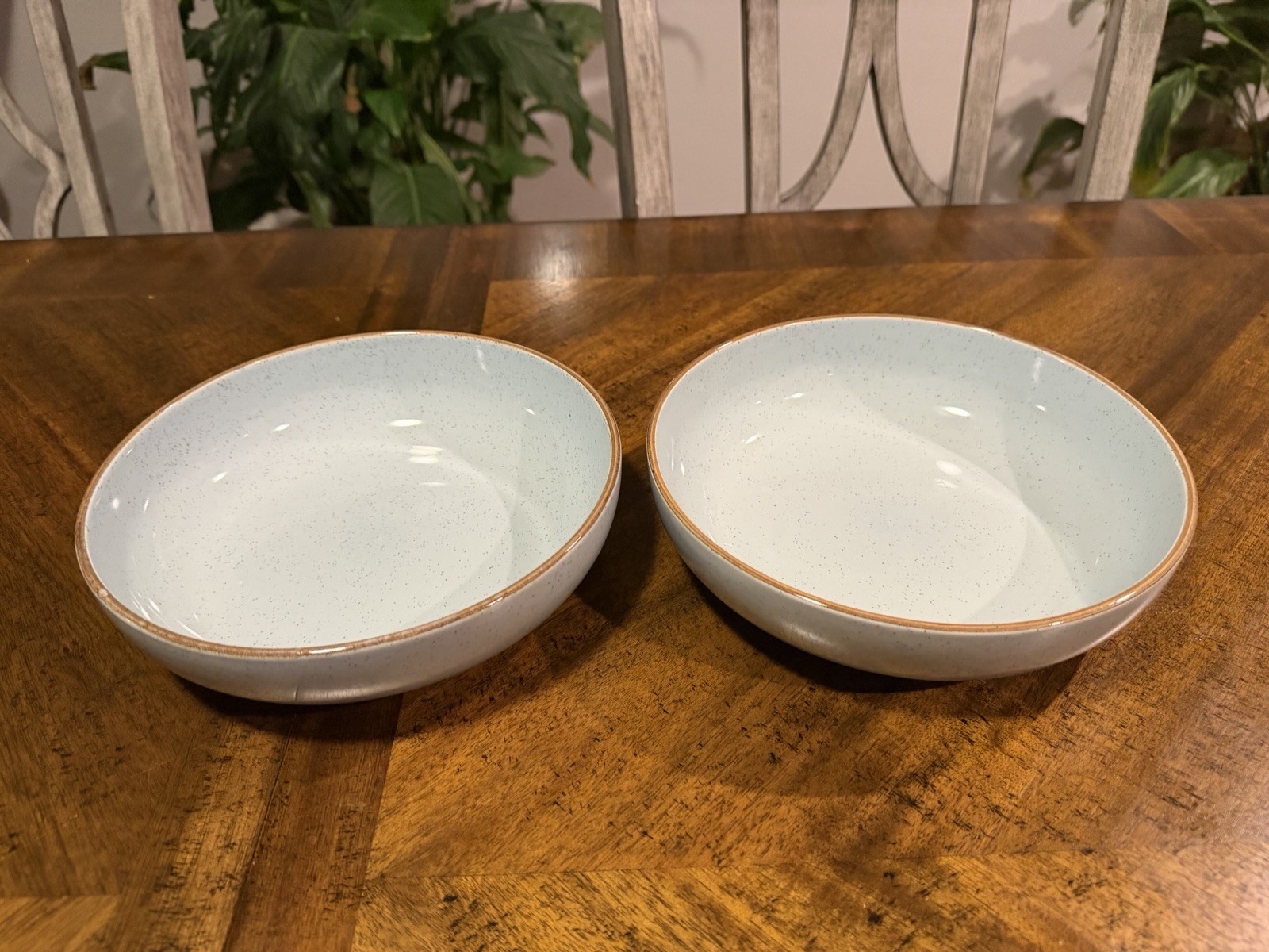 Set Of 2 Two Teal Speckled Over & Back Options Large Pasta Bowls 8 1/4"