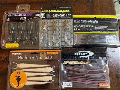 (Lot of 5) pks Soft Plastic Fishing Lures JDM OSP, Jackall, Nishine, Bumblebee