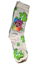 Care Bears Good Luck Bear Women's Crew Socks Tan Green Clovers Sz 4-10 Holiday