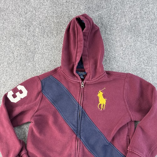 Polo Ralph Lauren Hoodie Boys Medium 10-12 Red Big Pony Full Zip Pockets - Picture 3 of 11