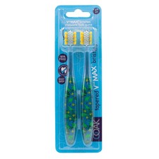 Ooak,Manual Kids Toothbrush, Tapered V Max Soft Bristles, 2 Pack - Dinosaur