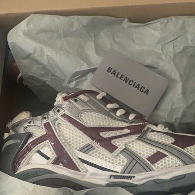 Balenciaga Men s Low Top Lace-Up Athletic Sneakers White Gray Burgundy Logo