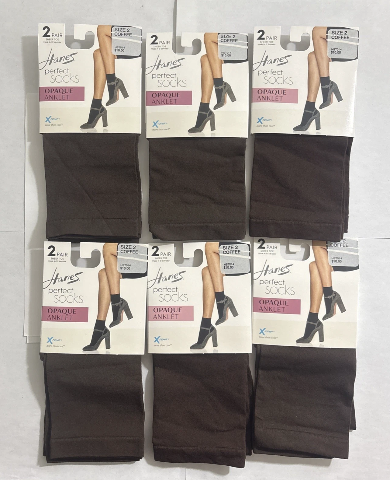 Hanes Perfect Socks Opaque Anklet Womens Size 2 Coffee Sheer Toe 12 Pairs New