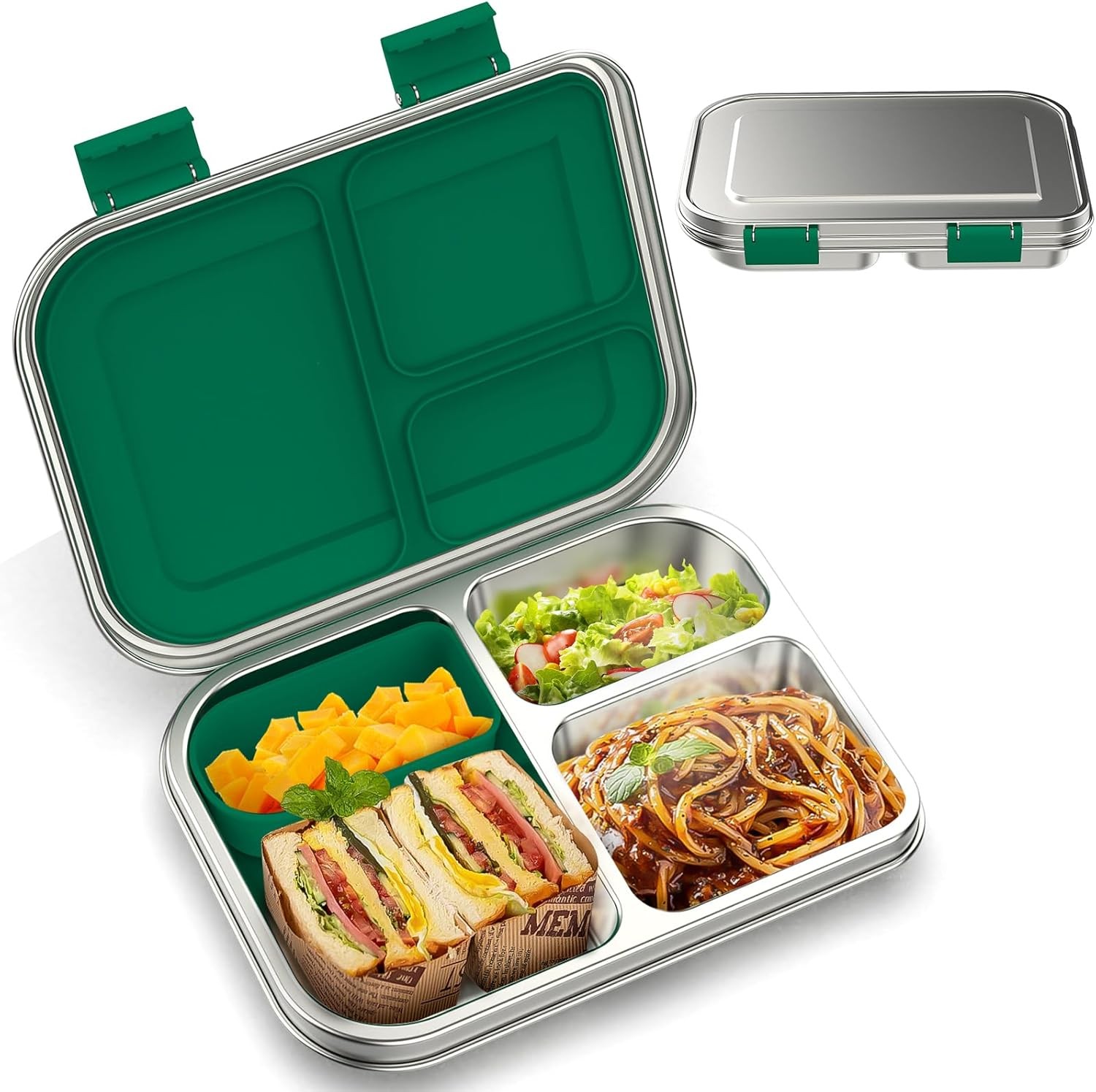 Stainless Steel Kids Leak-Resistant Bento Lunch Box, 3-Compa