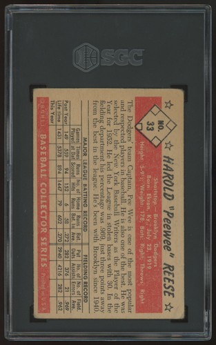 1953 Bowman Color Pee Wee Reese #33 SGC 1 *342 - Picture 2 of 2