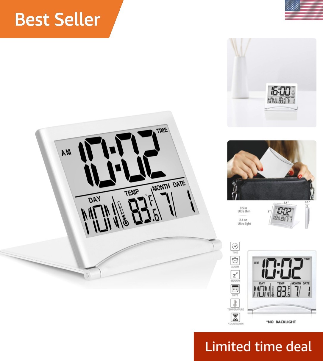 - Foldable Calendar Temperature Timer Lcd Clock Wi...
