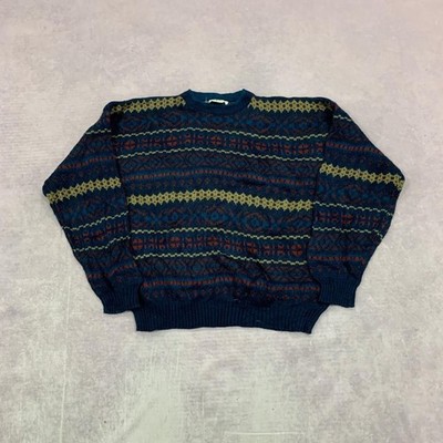 Vintage Strickpullover Abstrakt Gemustert Opa Strickpullover Herren Xl