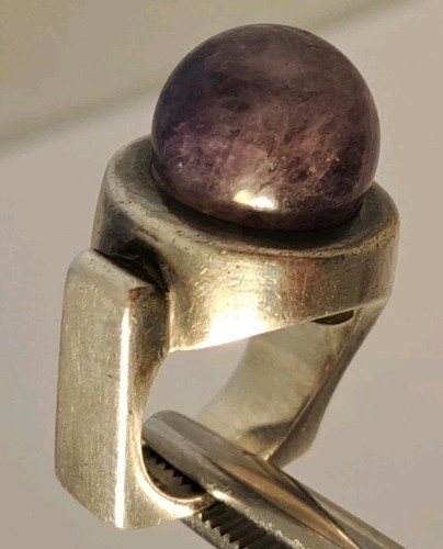 Vintage Sterling Silver CHUNKY Natural Purple AMETHYST Handmade Ring MCM sz 5.5