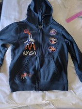 NASA Hoodie Sweatshirt Kid's Sz Small Dark blue Full Zip Long Sleeve Fleece Logo