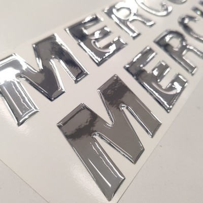 Replacement Decal Set fits Mercury Outboard - 3D Raised Chrome Lettering  2pcs