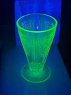 Vintage Uranium Glass Footed Tumbler Primo Paneled Aster Green Depression Glass