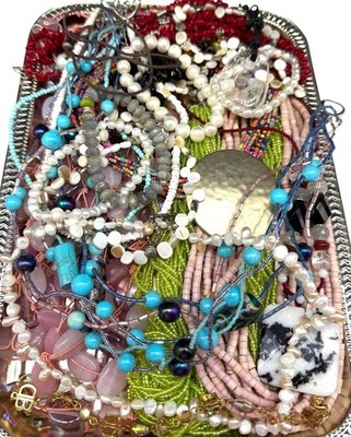 Glass Stone Crystal Freshwater Pearl Beaded Broken Jewelry Lot Vintage Beads LB
