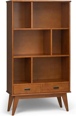 #ad Draper Bookcase 64 Inch Tall Solid Hardwood Wide Storage Bookshelf in Teak Bro $628.99
