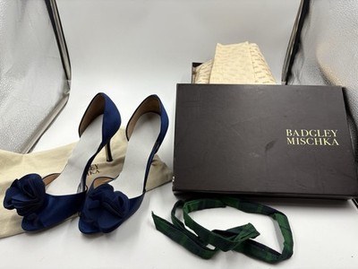Badgley Mischka Thora Rosette D'Orsay Blue Satin Pumps Heels Womens 7.5