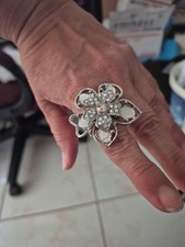 Women Rhinestone Floral Flower Statement Stretch Ring