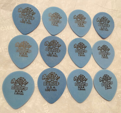 12 Vintage 1980 s Jim Dunlop Blue Tortex 1.0 MM Large Teardrop Guitar Picks-NOS