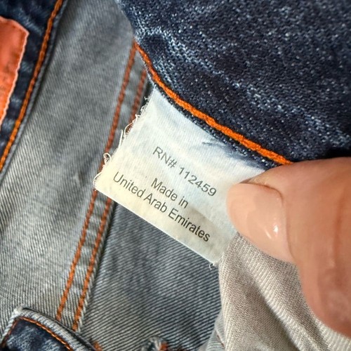 Mick Jeans by Jean Shop Straight Leg Dark Wash Denim Orange Stitching 36x30 - Picture 6 of 7